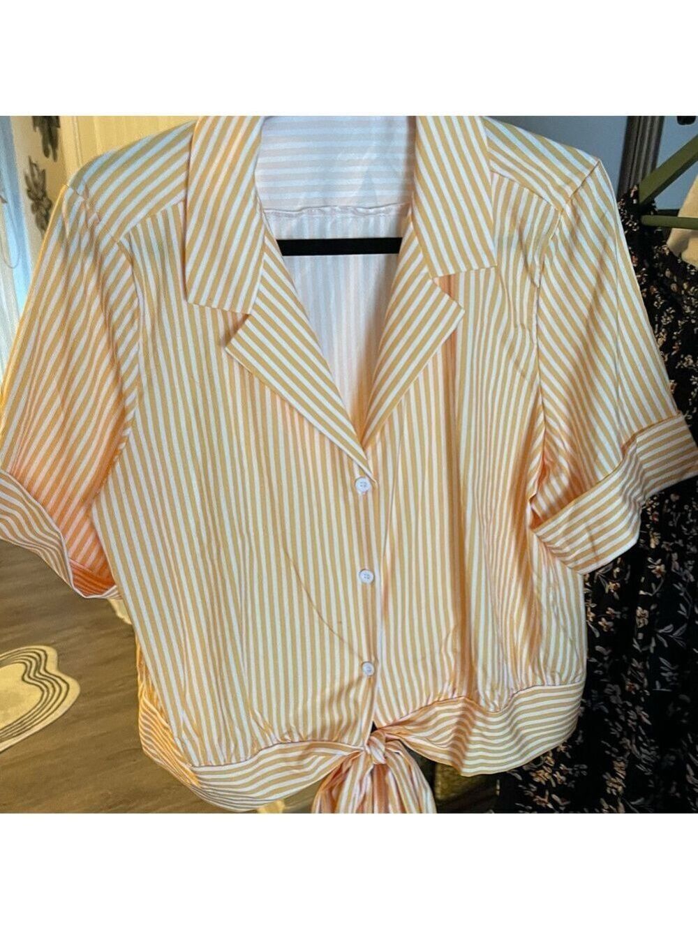 SHEIN Yellow Striped Button Down Shirt